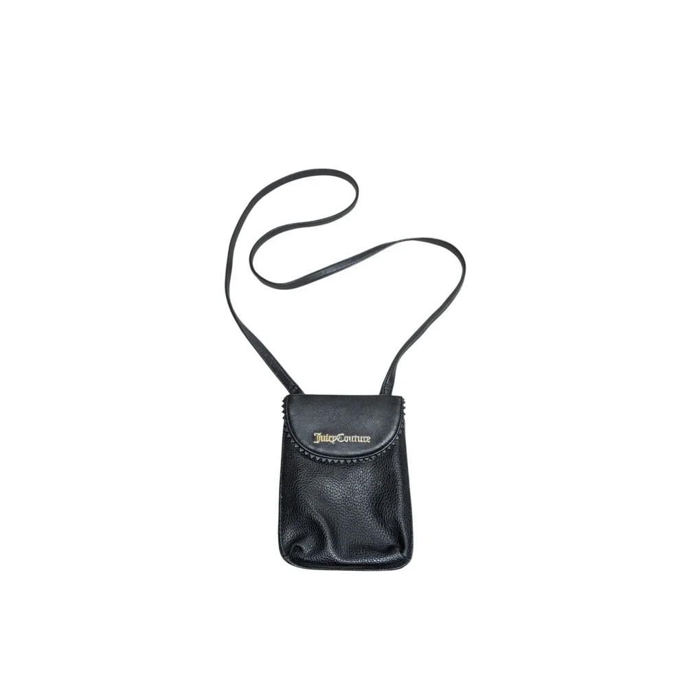 Y2K Juicy Couture Black Leather Mini Crossbody Phone Bag